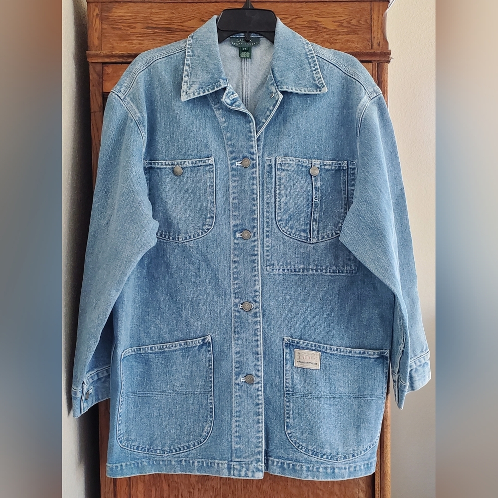LAUREN RALPH LAUREN WOMEN'S LIGHT WASH DENIM CHORE COAT JACKET MEDIUM - Picture 2 of 9